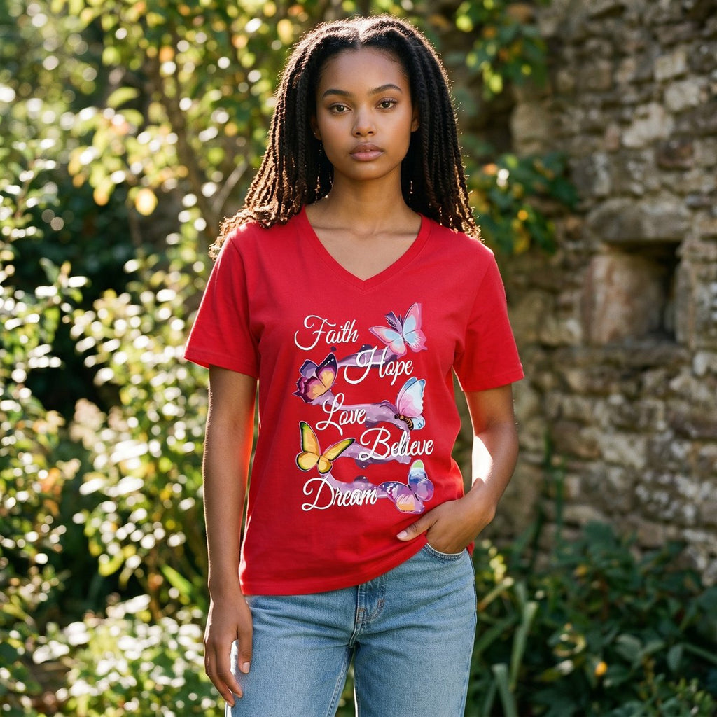 Dames shirt -Faith & Hope - V-hals met print – korte mouw – comfortabel katoen