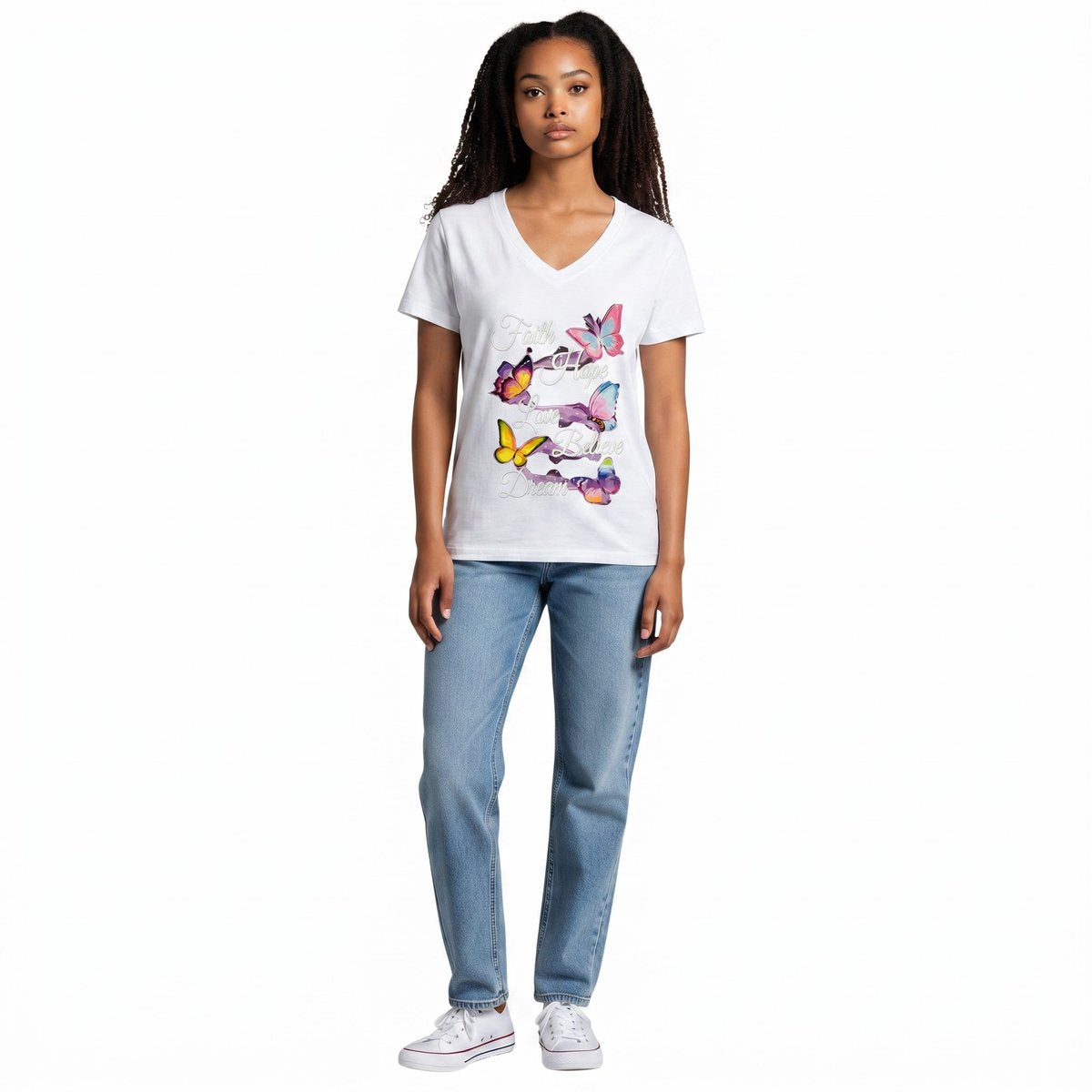 Dames shirt -Faith & Hope - V-hals met print – korte mouw – comfortabel katoen