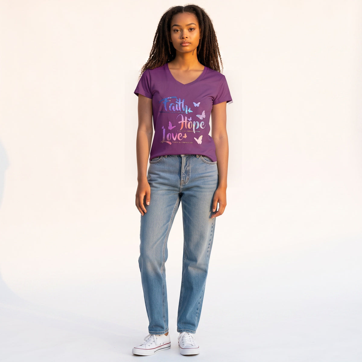 Dames shirt -Faith & Hope - V-hals met print – korte mouw – comfortabel katoen