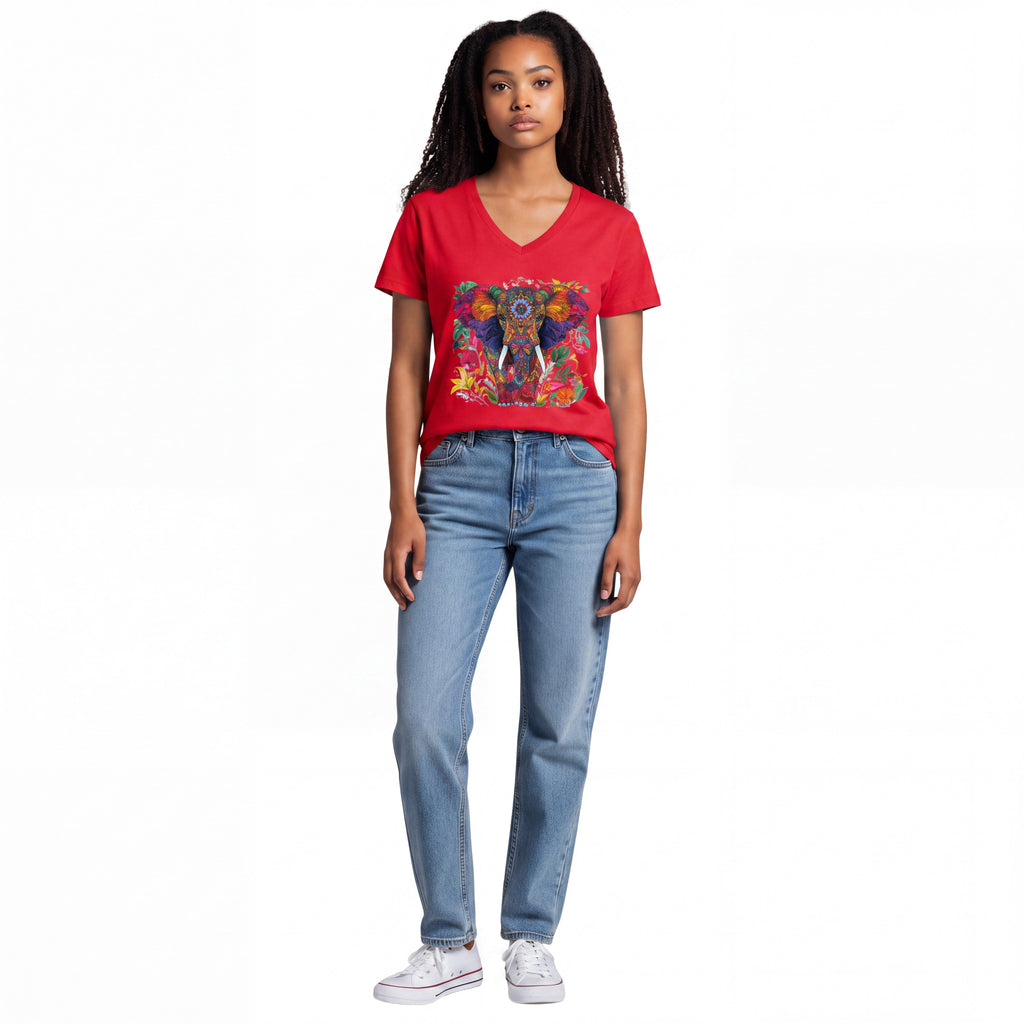 Dames shirt -Olifant- V-hals met print – korte mouw – comfortabel katoen