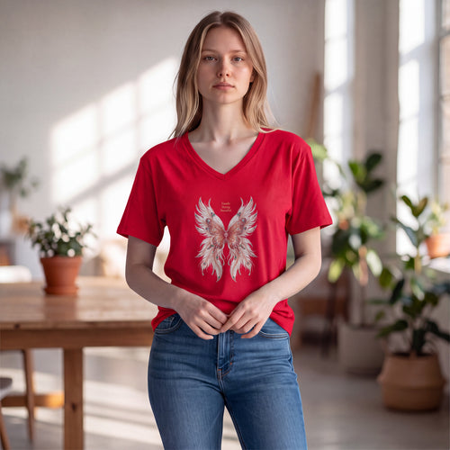 Dames shirt - Butterfly -V-hals met print – korte mouw – comfortabel katoen