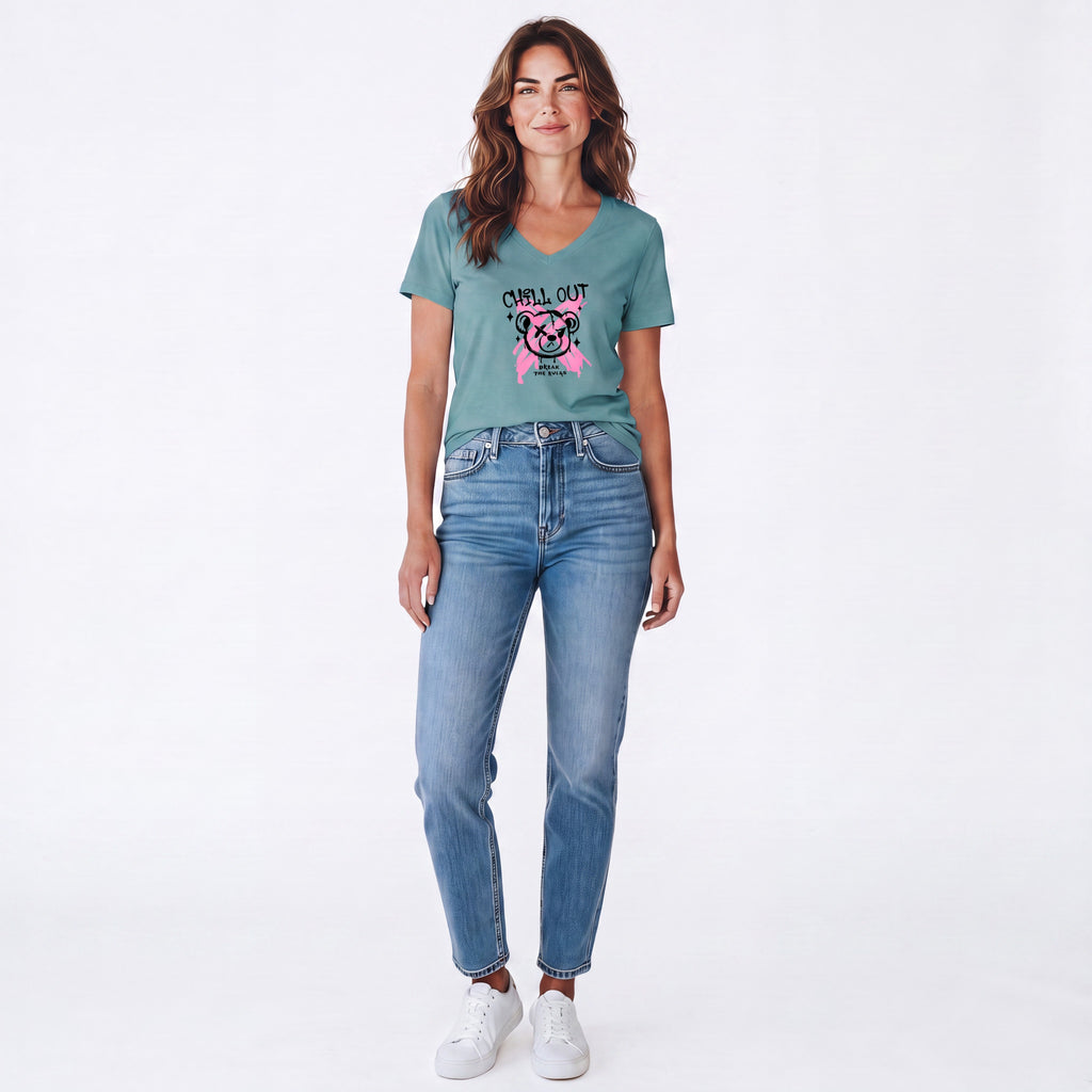 Dames shirt -Chillout- V-hals met print – korte mouw – comfortabel katoen (Kopie)