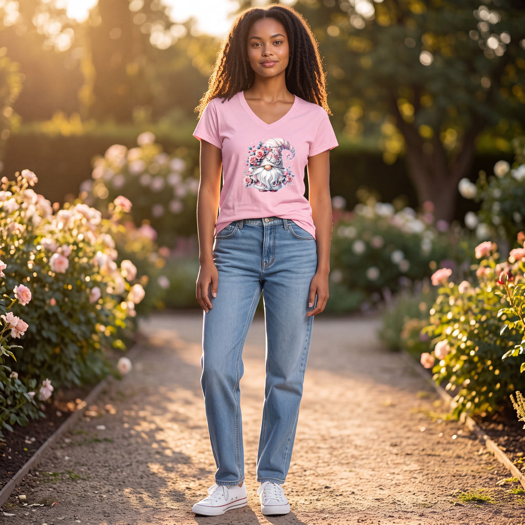 Dames T-shirt - Kobold – V-hals met print – korte mouw – comfortabel katoen