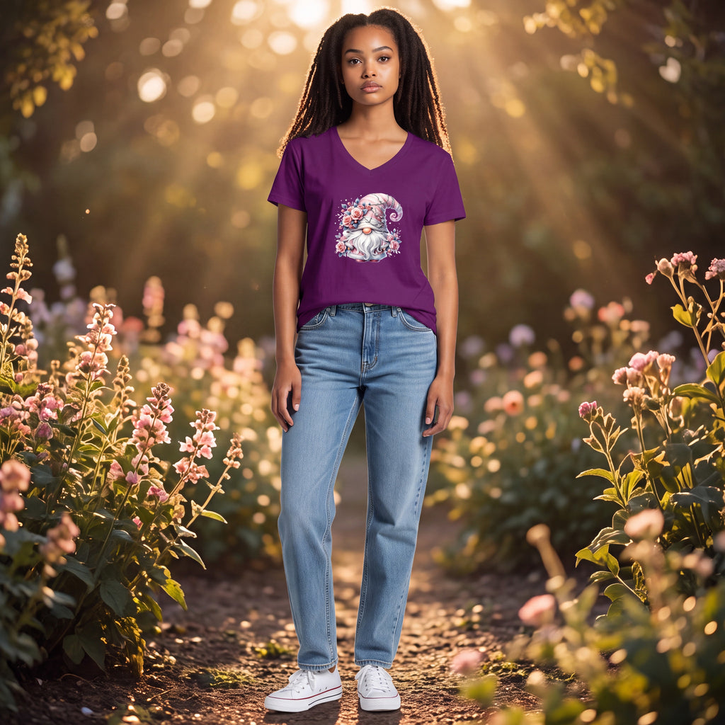 Dames T-shirt - Kobold – V-hals met print – korte mouw – comfortabel katoen