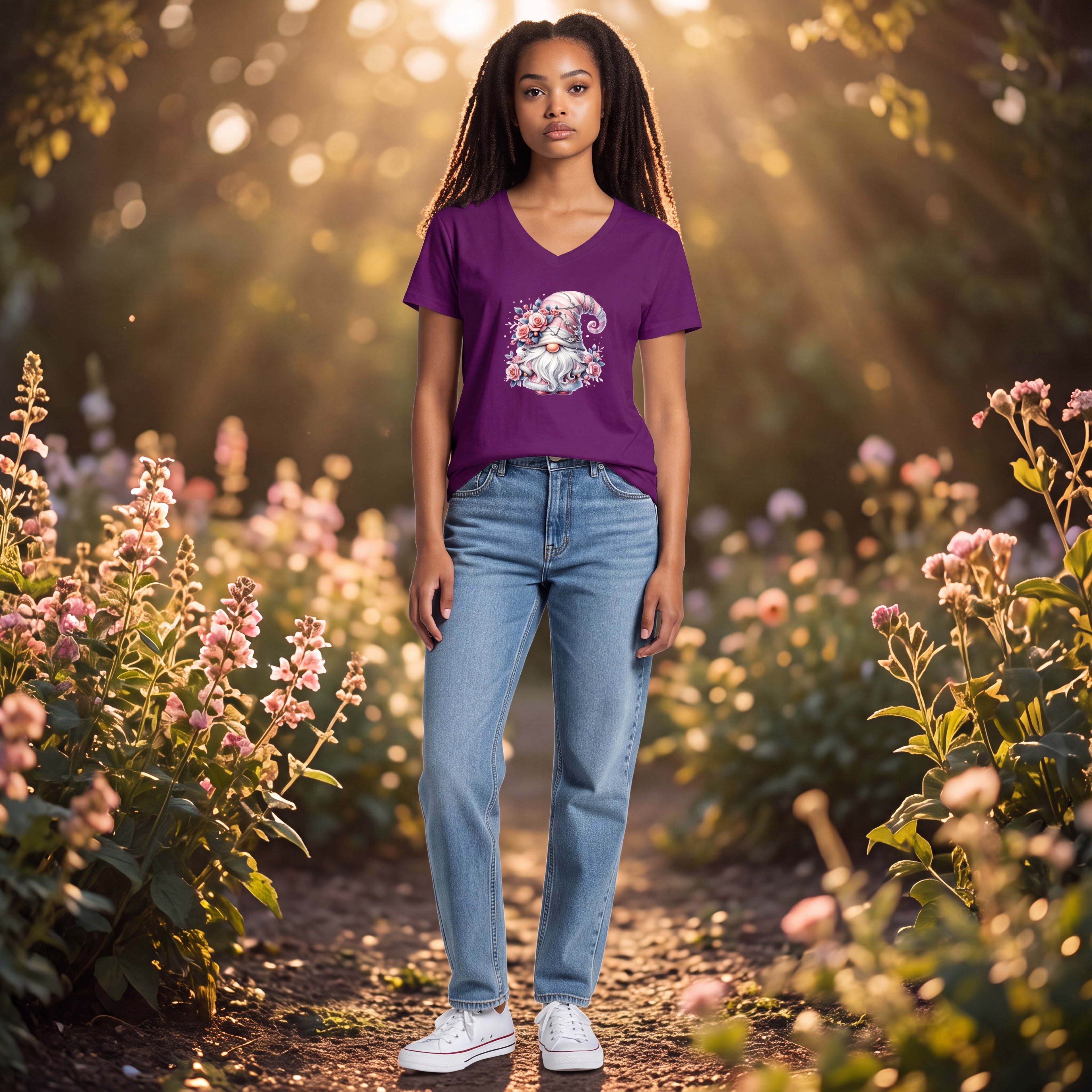 Dames T-shirt - Kobold – V-hals met print – korte mouw – comfortabel katoen
