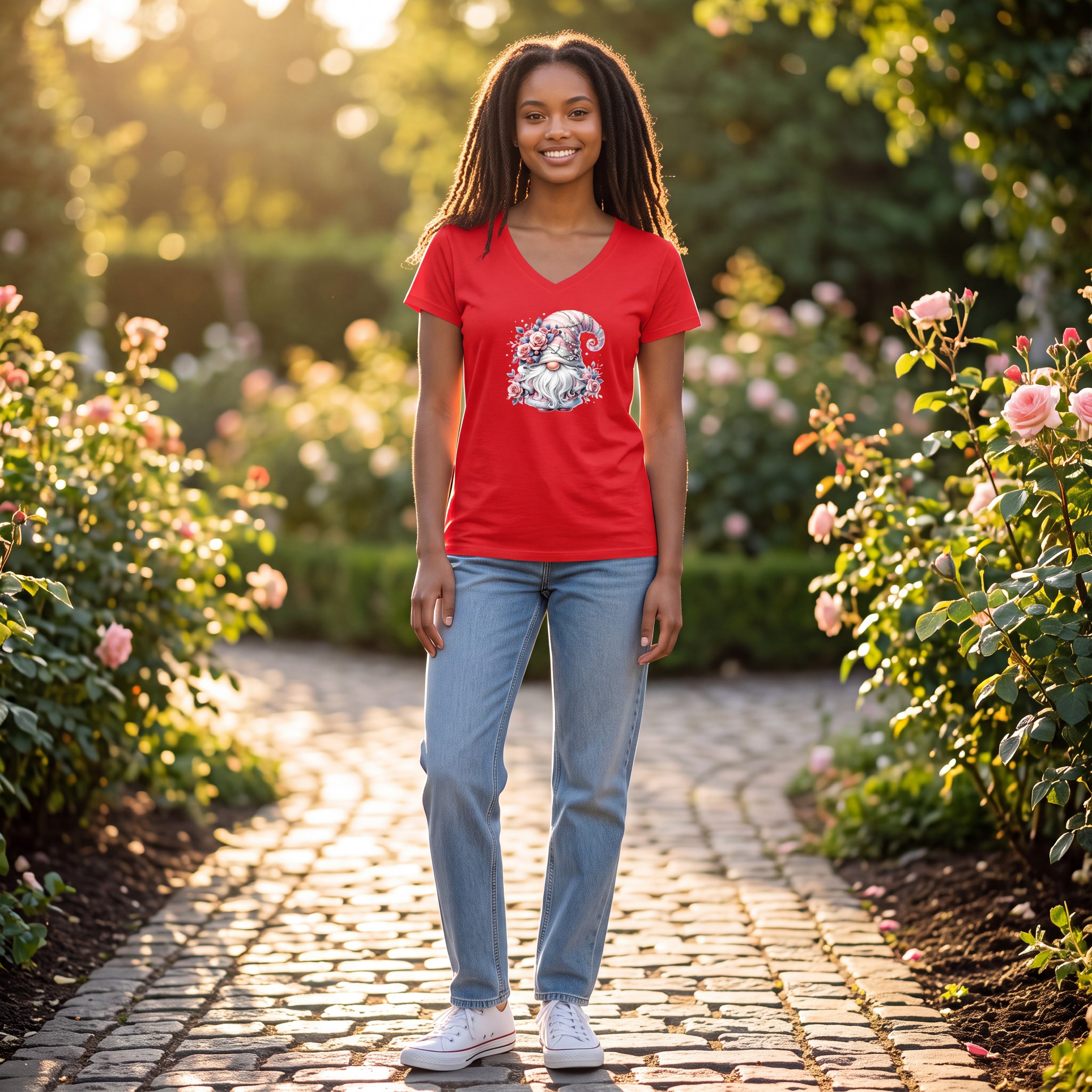 Dames T-shirt - Kobold – V-hals met print – korte mouw – comfortabel katoen