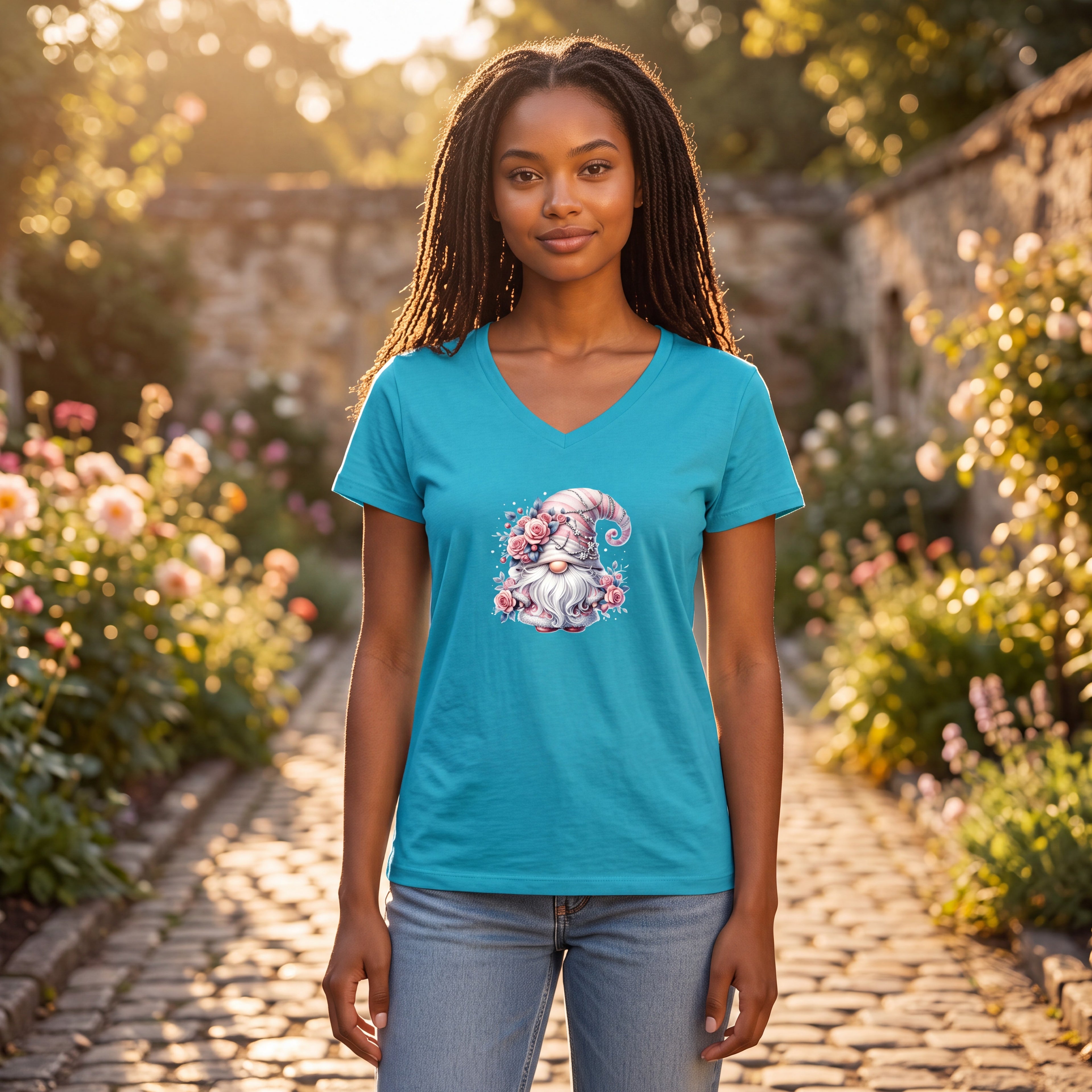 Dames T-shirt - Kobold – V-hals met print – korte mouw – comfortabel katoen