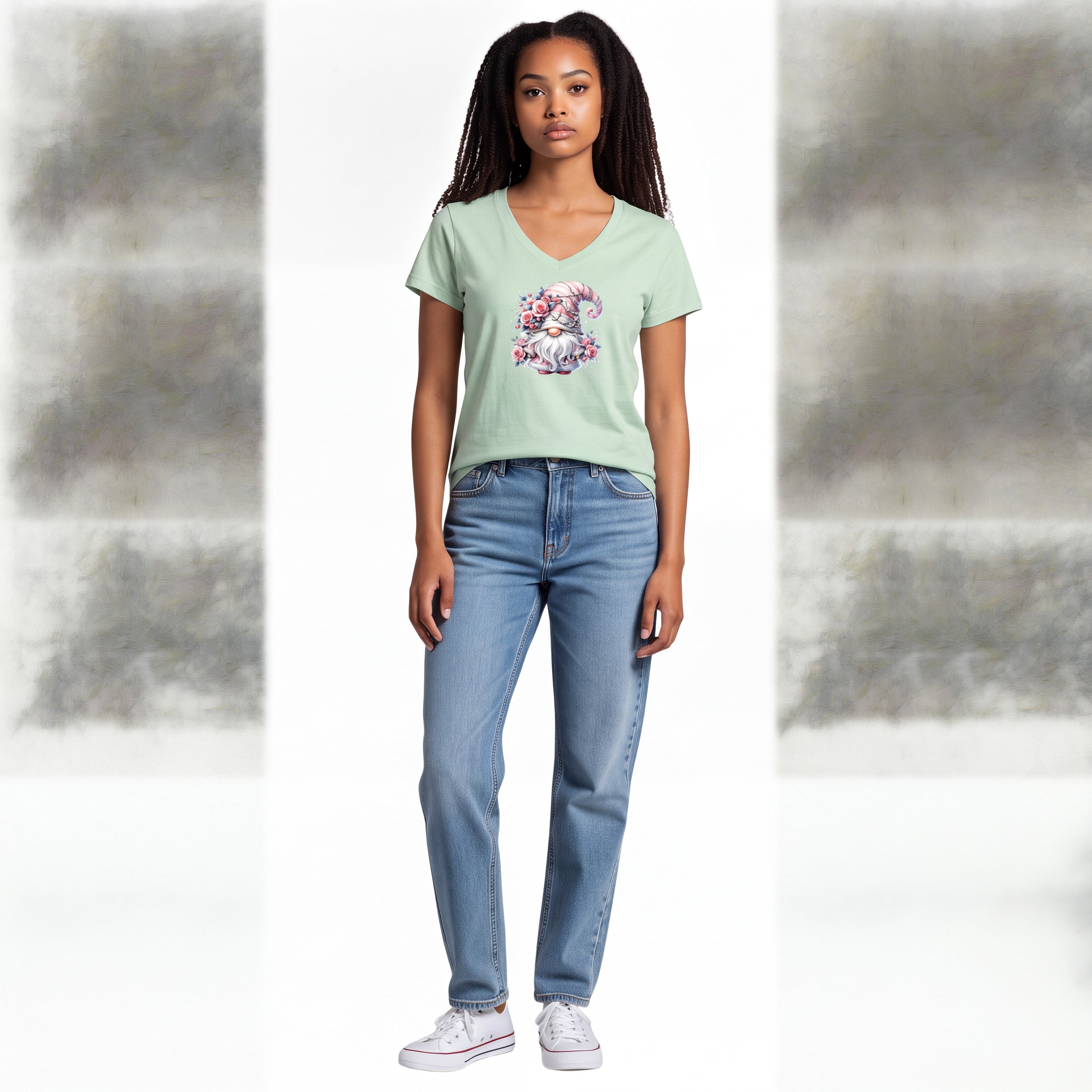 Dames T-shirt - Kobold – V-hals met print – korte mouw – comfortabel katoen