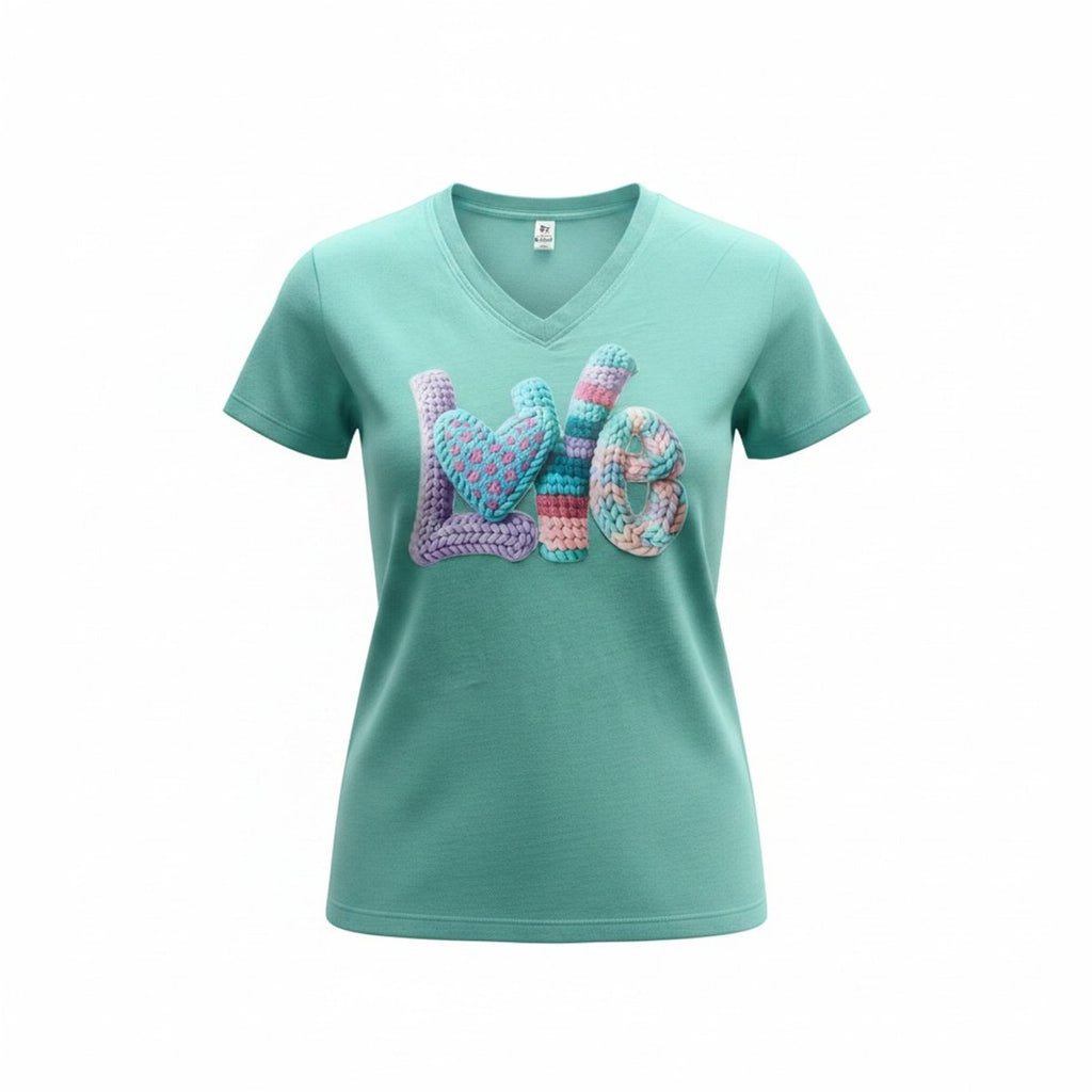 Dames T-shirt - Love -V-hals korte mouw met print – katoen – casual basic