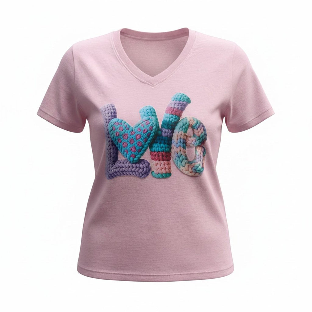 Dames T-shirt - Love -V-hals korte mouw met print – katoen – casual basic