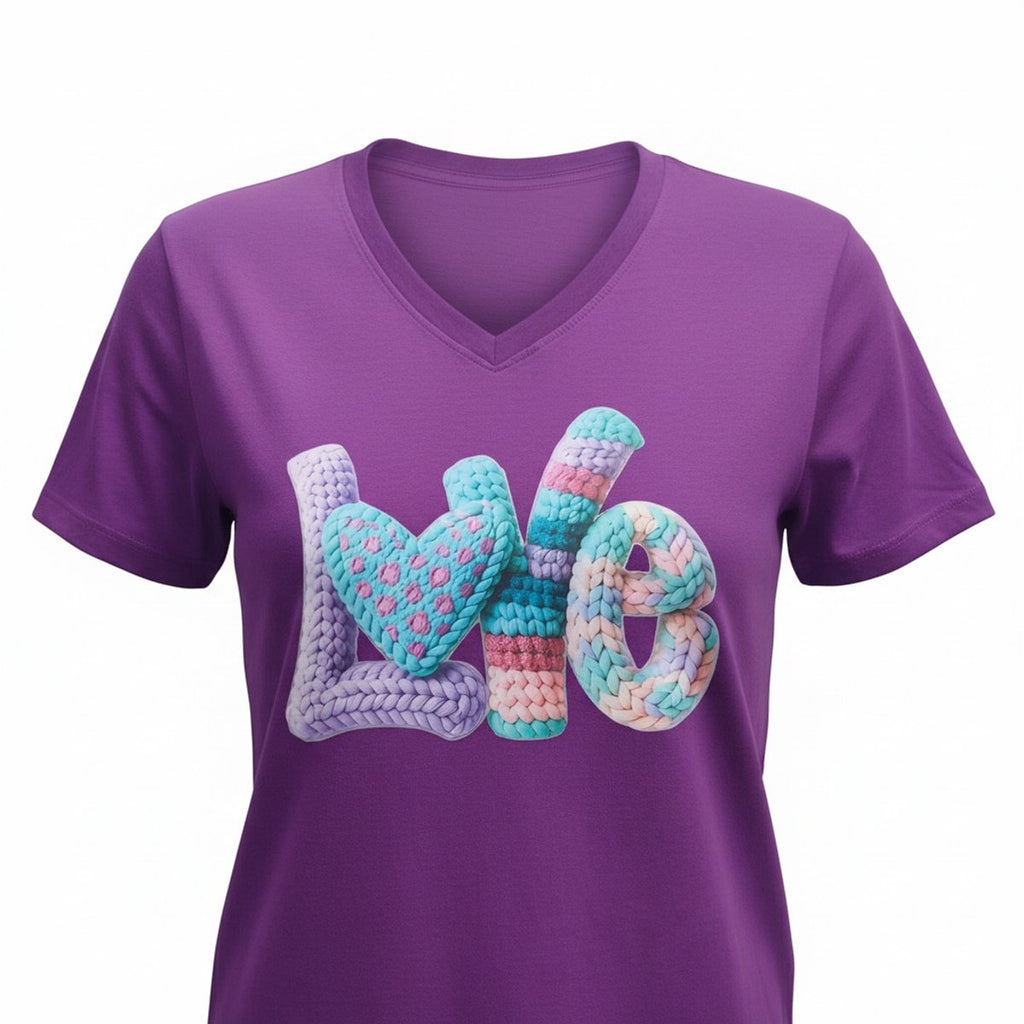 Dames T-shirt - Love -V-hals korte mouw met print – katoen – casual basic