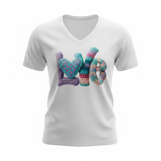 Dames T-shirt - Love -V-hals korte mouw met print – katoen – casual basic
