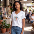 Dames T-shirt - Love yourself - V-hals met print – korte mouw – comfortabel katoen