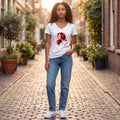 Dames shirt -Music- V-hals met print – korte mouw – comfortabel katoen