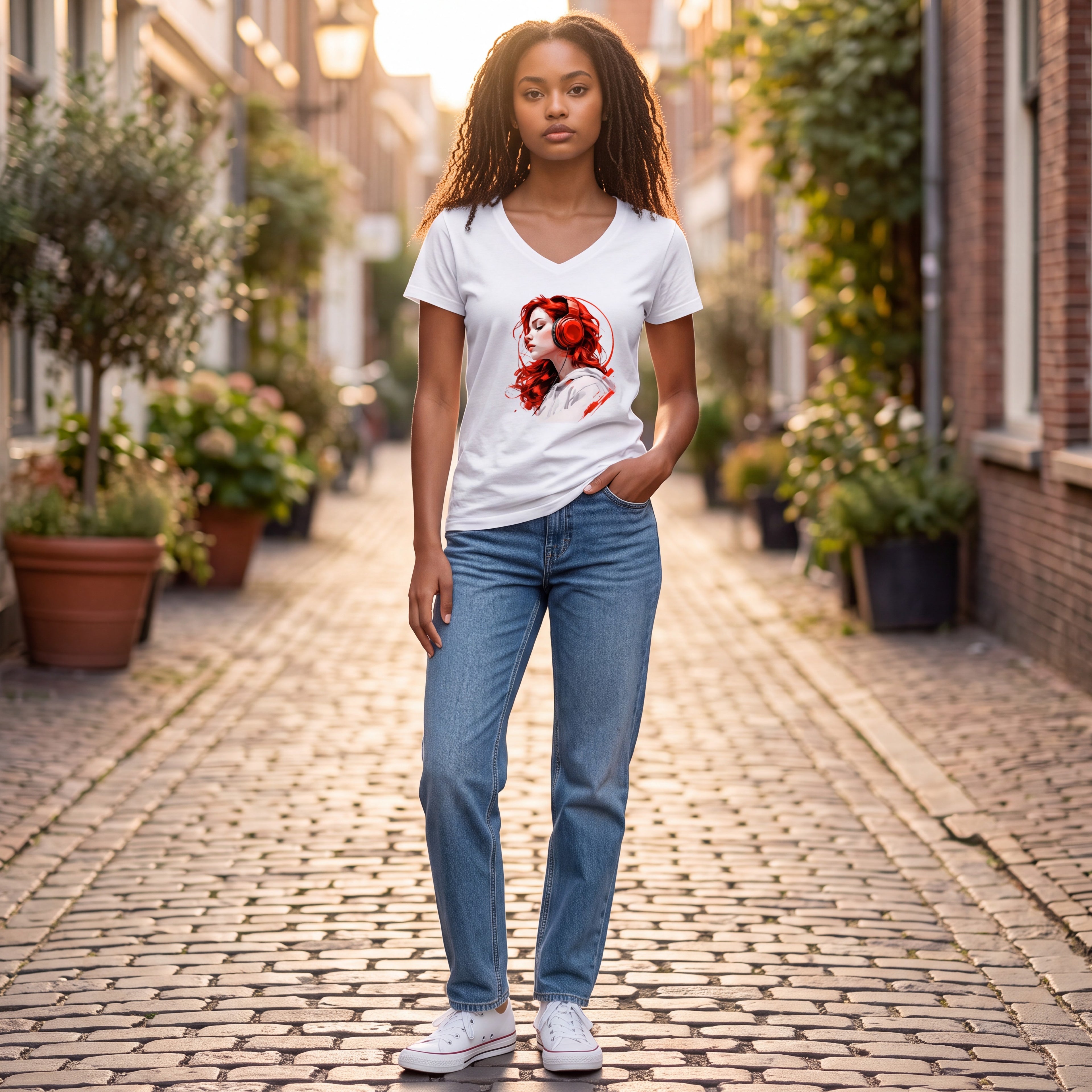 Dames shirt -Music- V-hals met print – korte mouw – comfortabel katoen