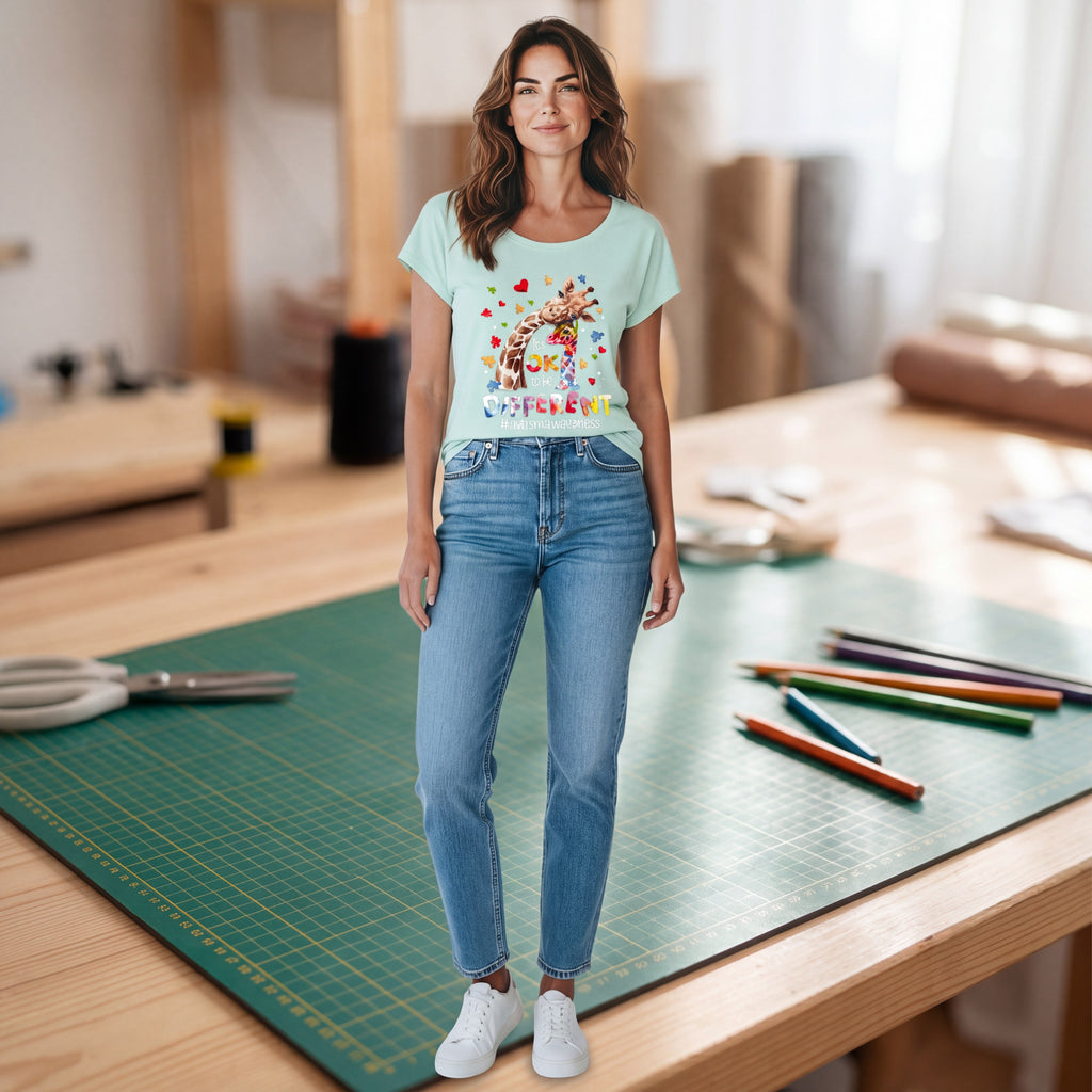 Dames wide neck T-shirt – It's OK to Be Different – korte mouw – comfortabel katoen