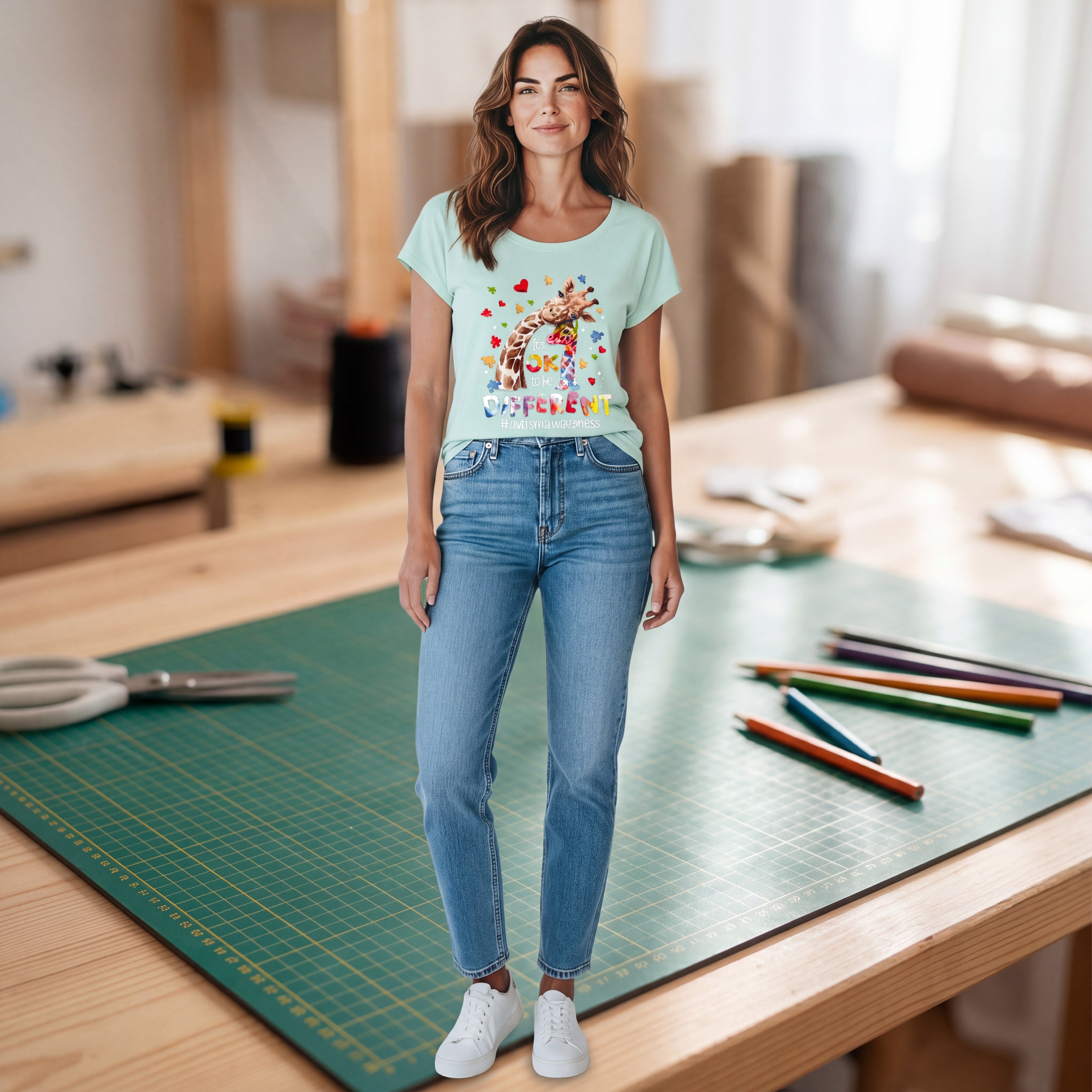 Dames wide neck T-shirt – It's OK to Be Different – korte mouw – comfortabel katoen
