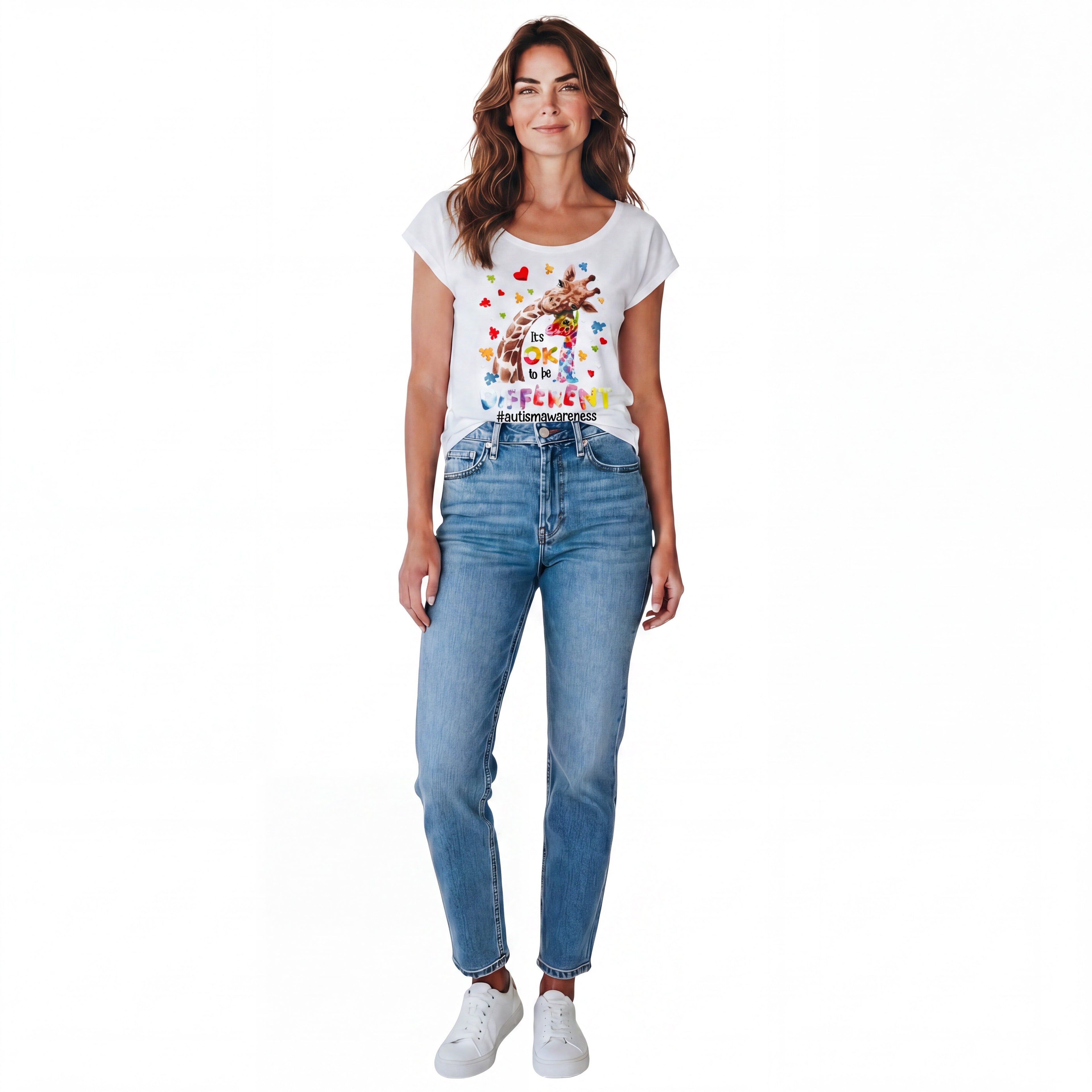 Dames wide neck T-shirt – It's OK to Be Different – korte mouw – comfortabel katoen