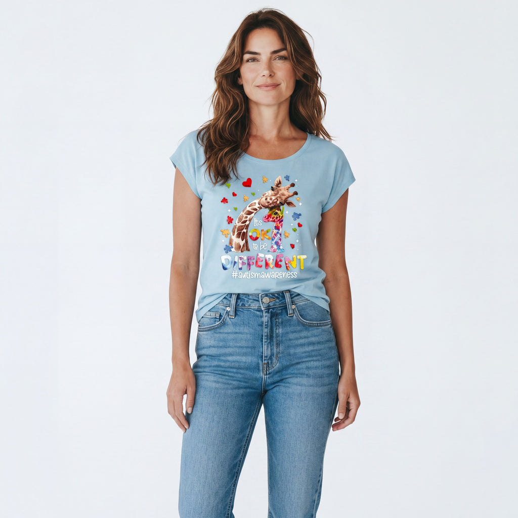Dames wide neck T-shirt – It's OK to Be Different – korte mouw – comfortabel katoen