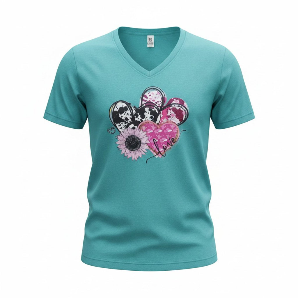 Dames T-shirt – V-hals met print – korte mouw – comfortabel katoen – Love