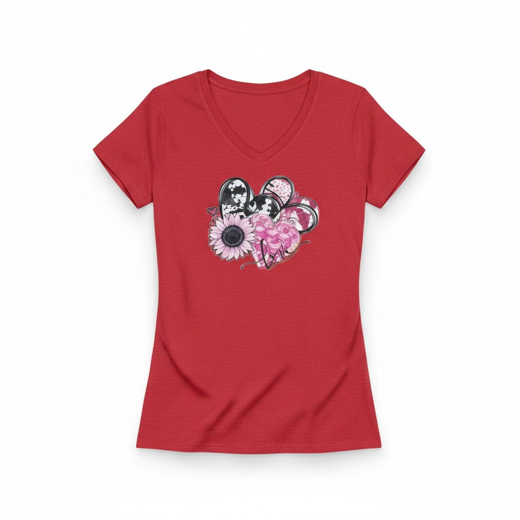 Dames T-shirt – V-hals met print – korte mouw – comfortabel katoen – Love