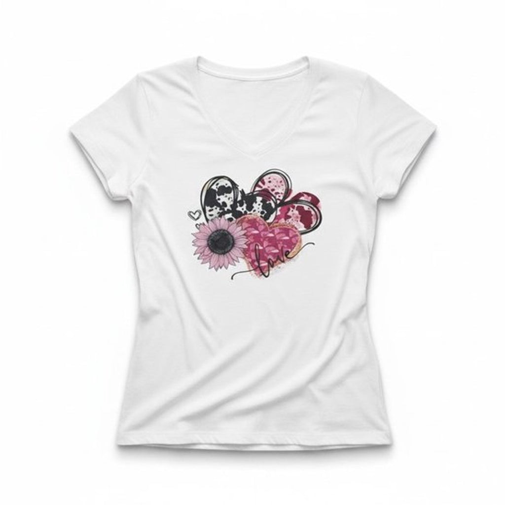 Dames T-shirt – V-hals met print – korte mouw – comfortabel katoen – Love