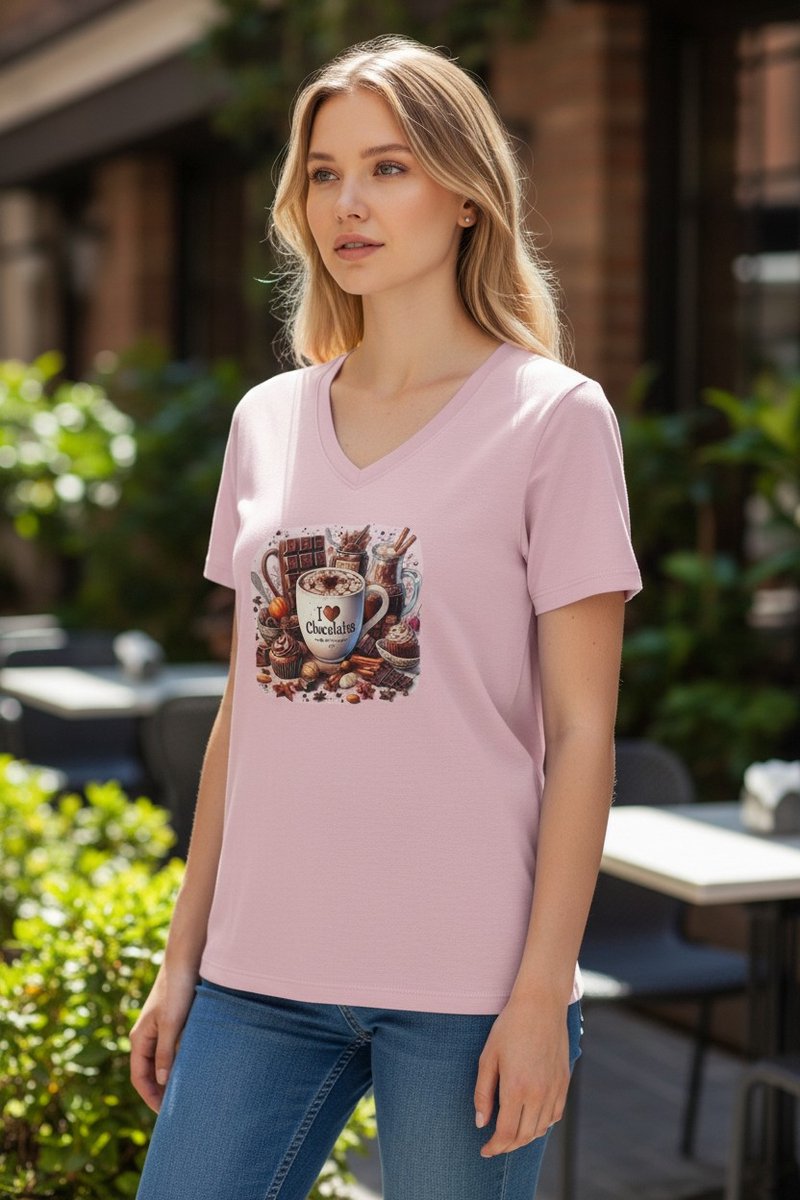 Dames shirt - I love chocolate - korte mouw - Vneck