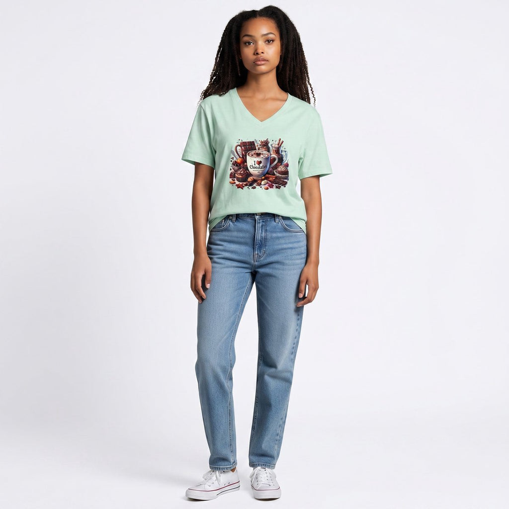 Dames shirt - I love chocolate - korte mouw - Vneck