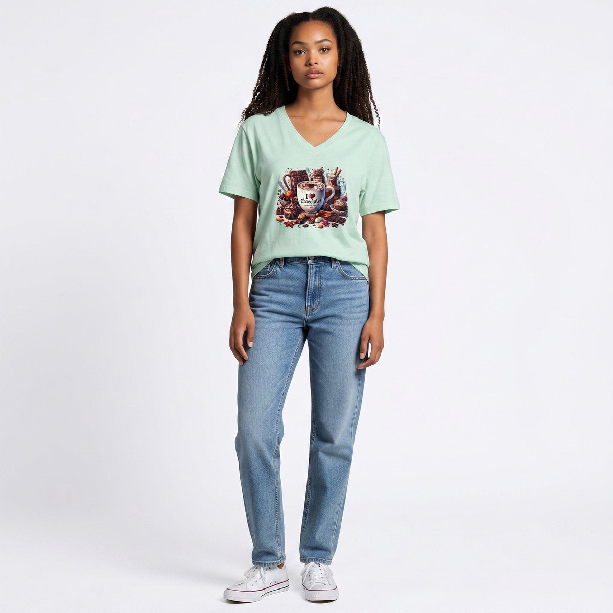 Dames shirt - I love chocolate - korte mouw - Vneck