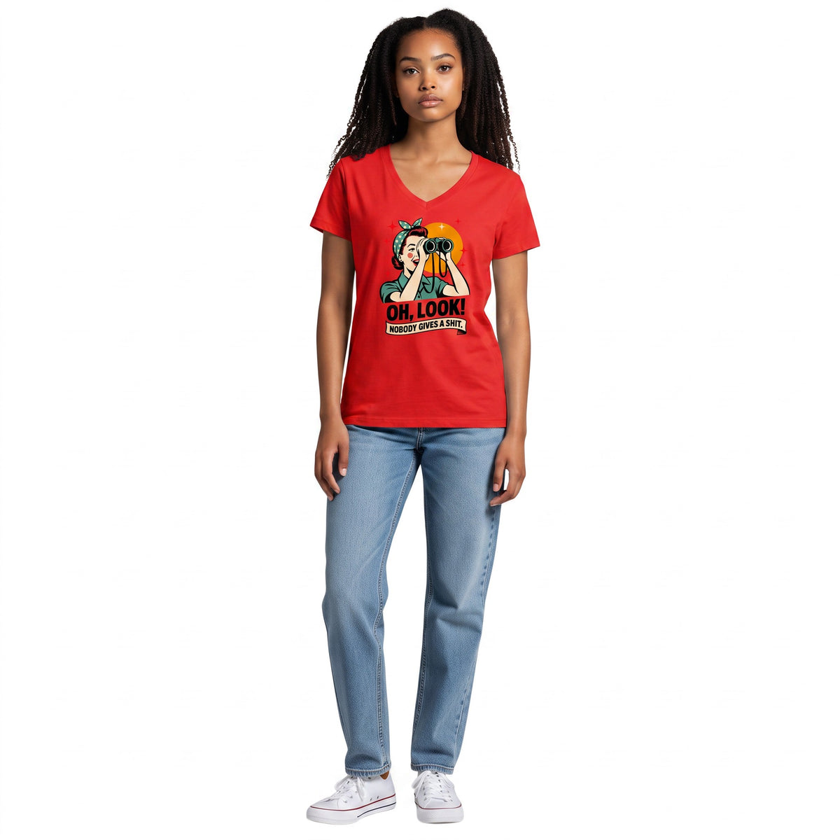 Dames shirt - Oh, look!  -V-hals met print – korte mouw – comfortabel katoen