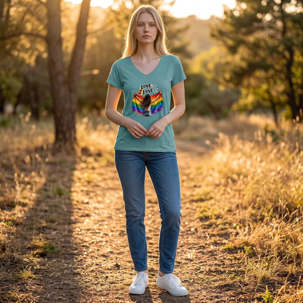 Dames shirt -Love is Love - V-hals met print – korte mouw – comfortabel katoen