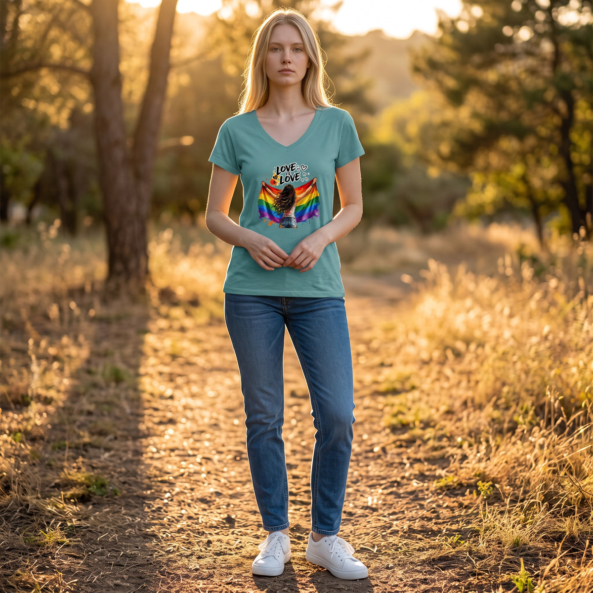 Dames shirt -Love is Love - V-hals met print – korte mouw – comfortabel katoen