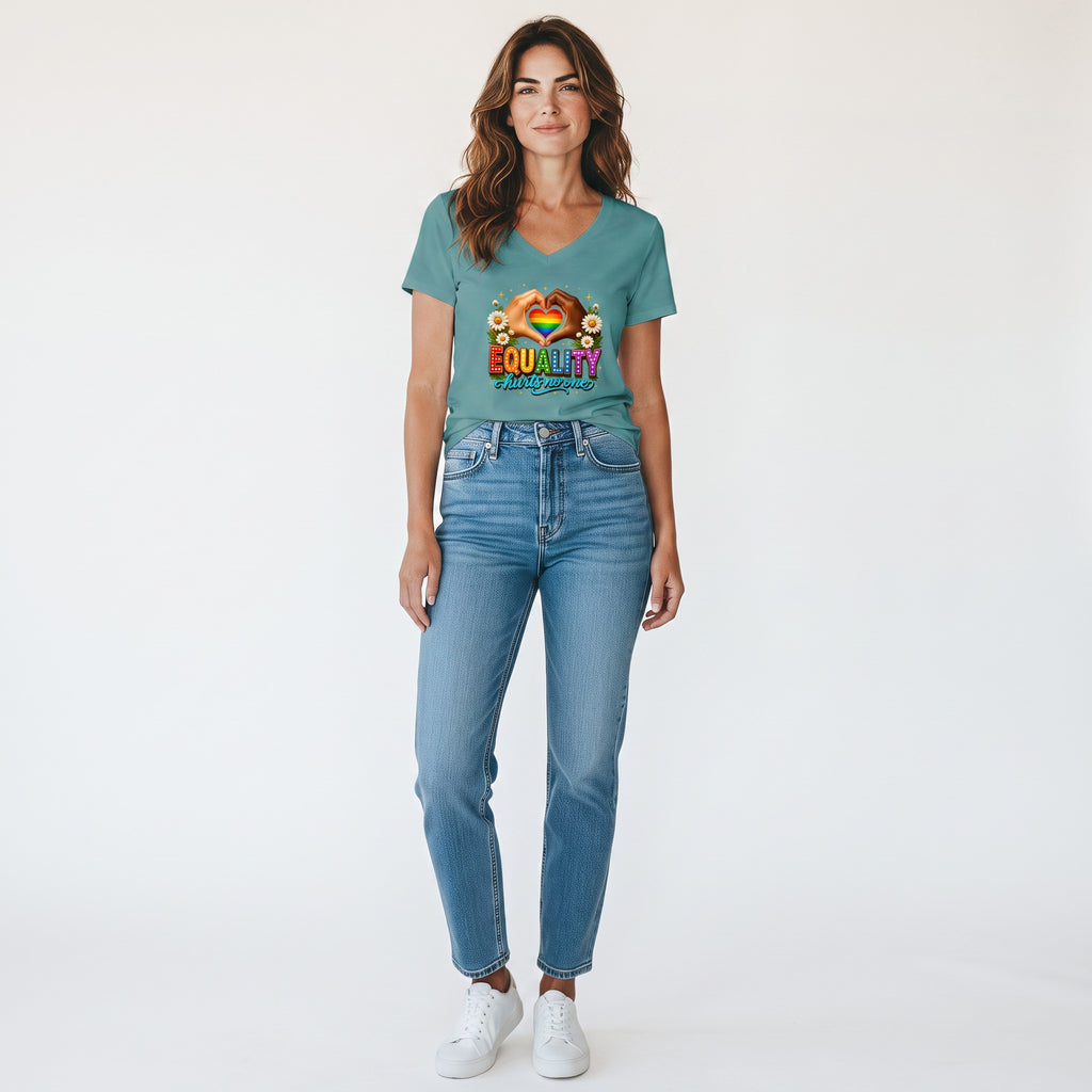 Dames shirt - Equality - korte mouw - V neck- comfortabel katoen
