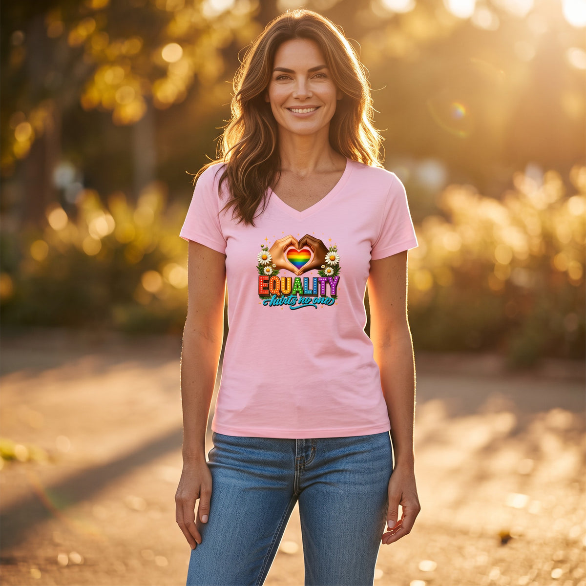 Dames shirt - Equality - korte mouw - V neck- comfortabel katoen