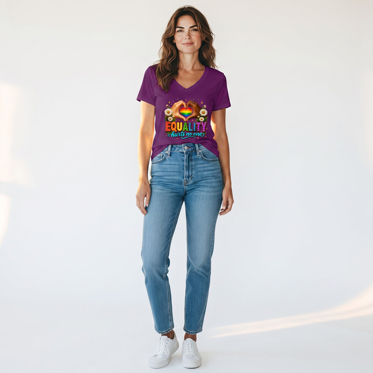 Dames shirt - Equality - korte mouw - V neck- comfortabel katoen