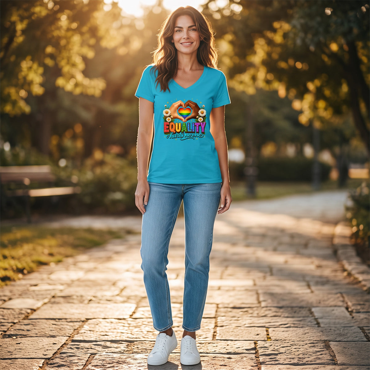 Dames shirt - Equality - korte mouw - V neck- comfortabel katoen