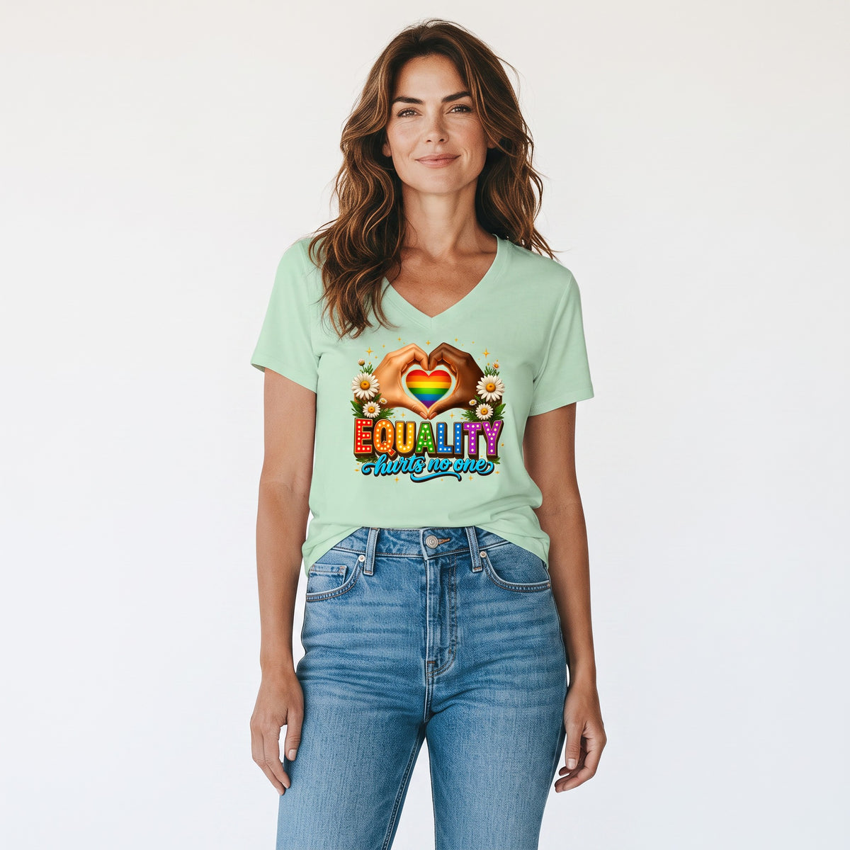 Dames shirt - Equality - korte mouw - V neck- comfortabel katoen