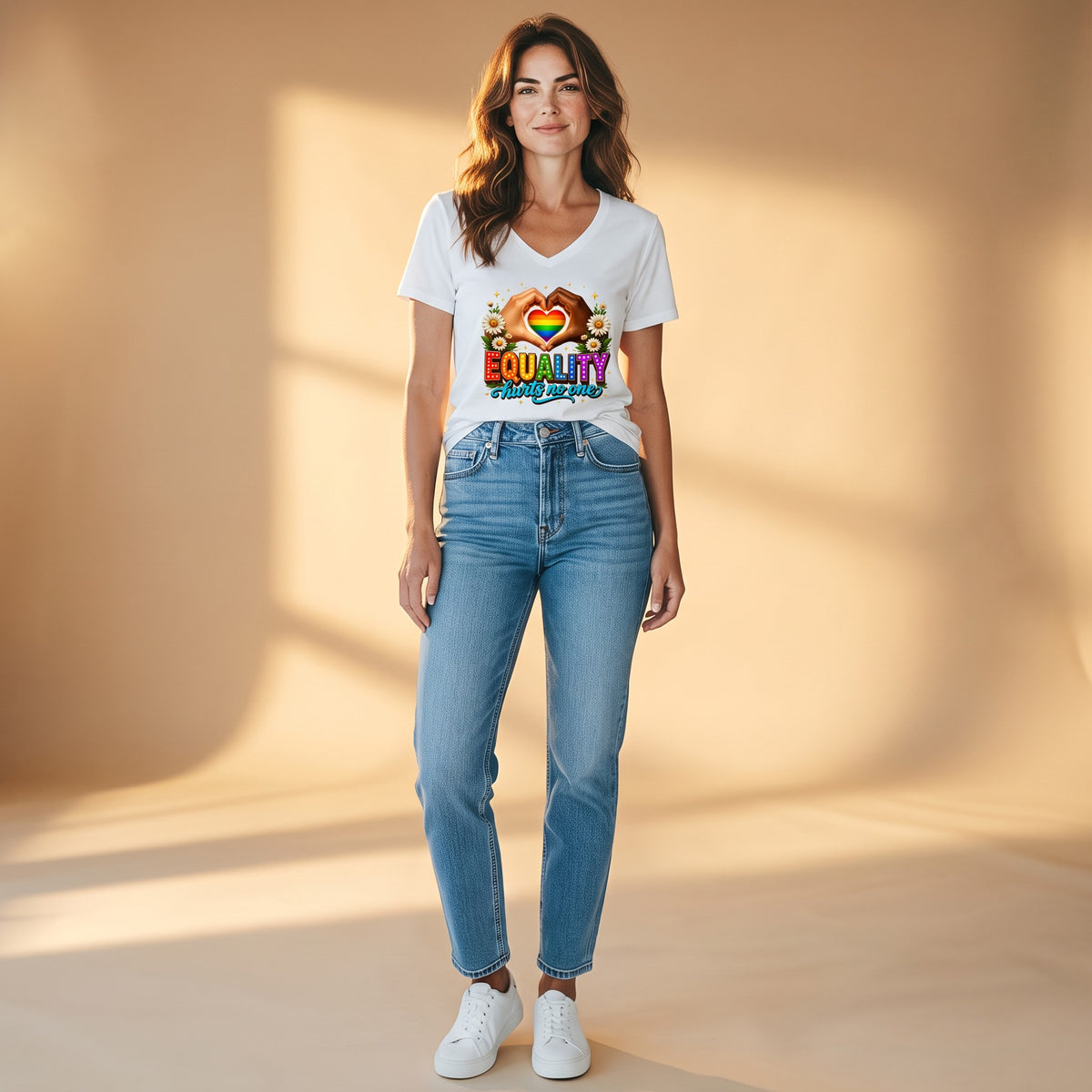 Dames shirt - Equality - korte mouw - V neck- comfortabel katoen