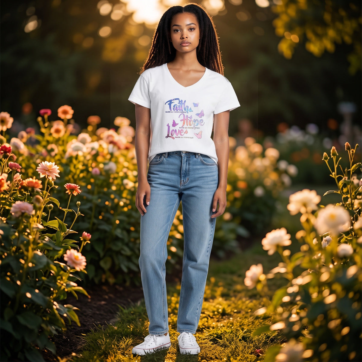 Dames shirt -Faith & Hope - V-hals met print – korte mouw – comfortabel katoen