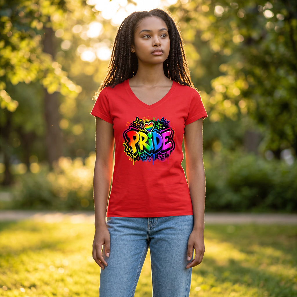 Dames shirt - Pride - V-hals met print – korte mouw – comfortabel katoen