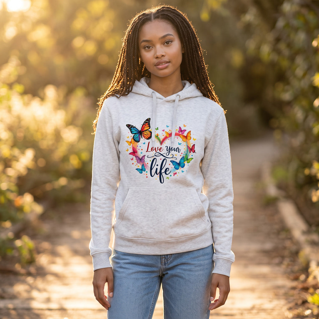 Sweatshirt- Hoodie - Love your life- lichtgeel - comfortabel katoen