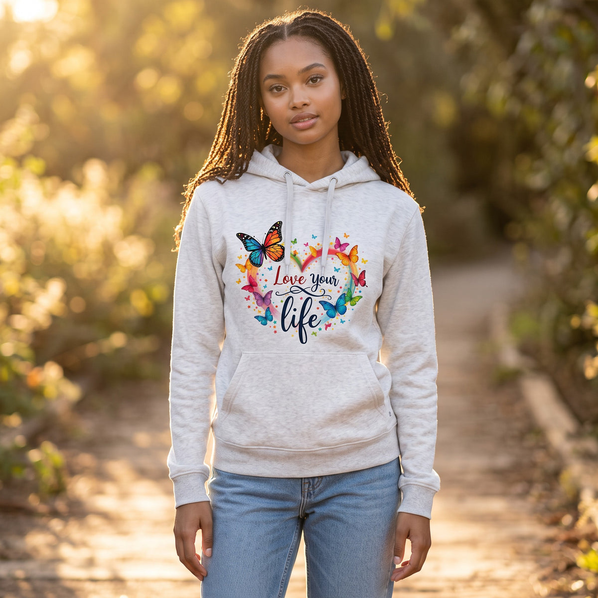 Sweatshirt- Hoodie - Love your life- lichtgeel - comfortabel katoen