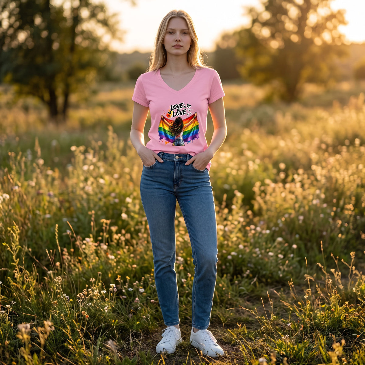 Dames shirt -Love is Love - V-hals met print – korte mouw – comfortabel katoen