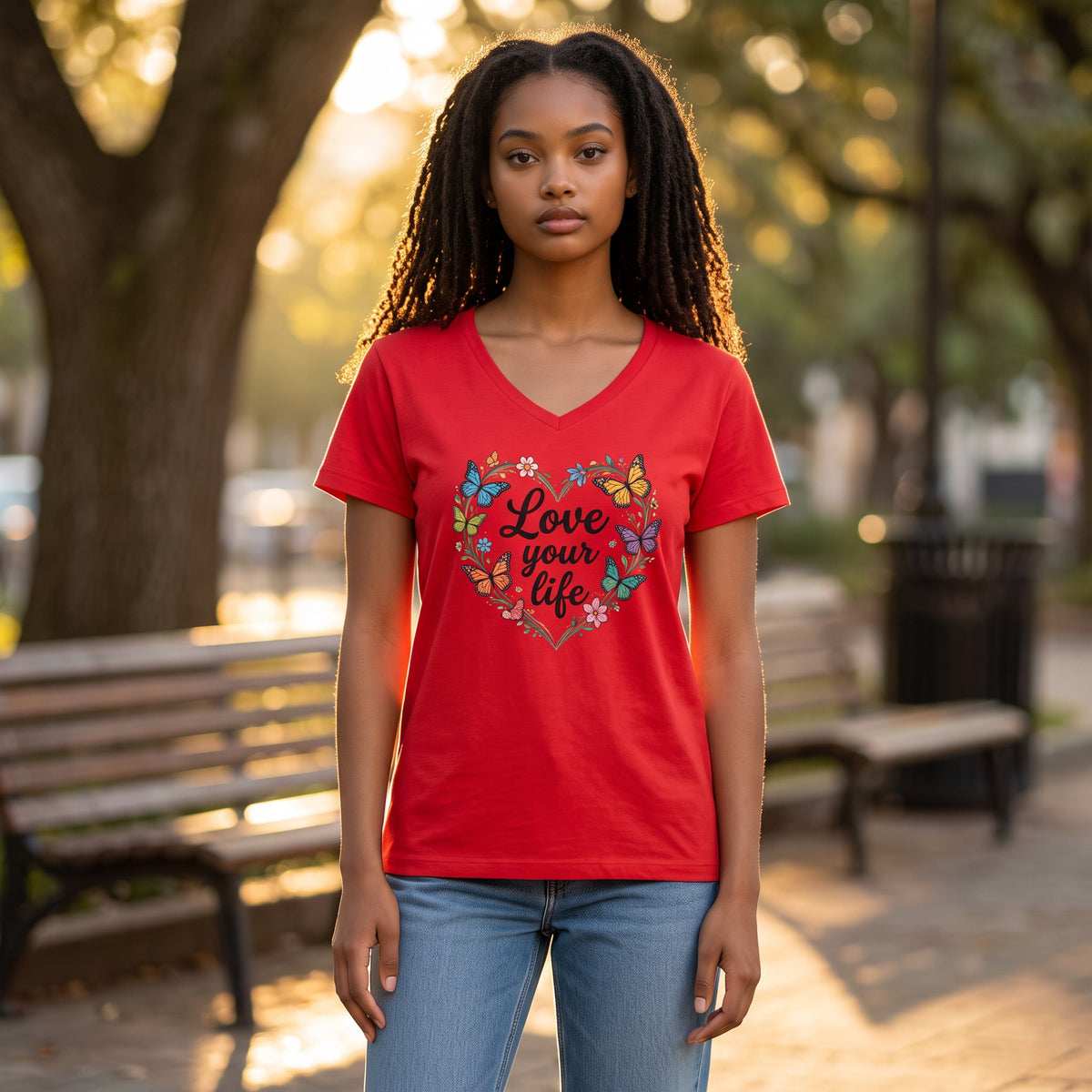 Dames T-shirt - Love your Life – V-hals met print – korte mouw – comfortabel katoen