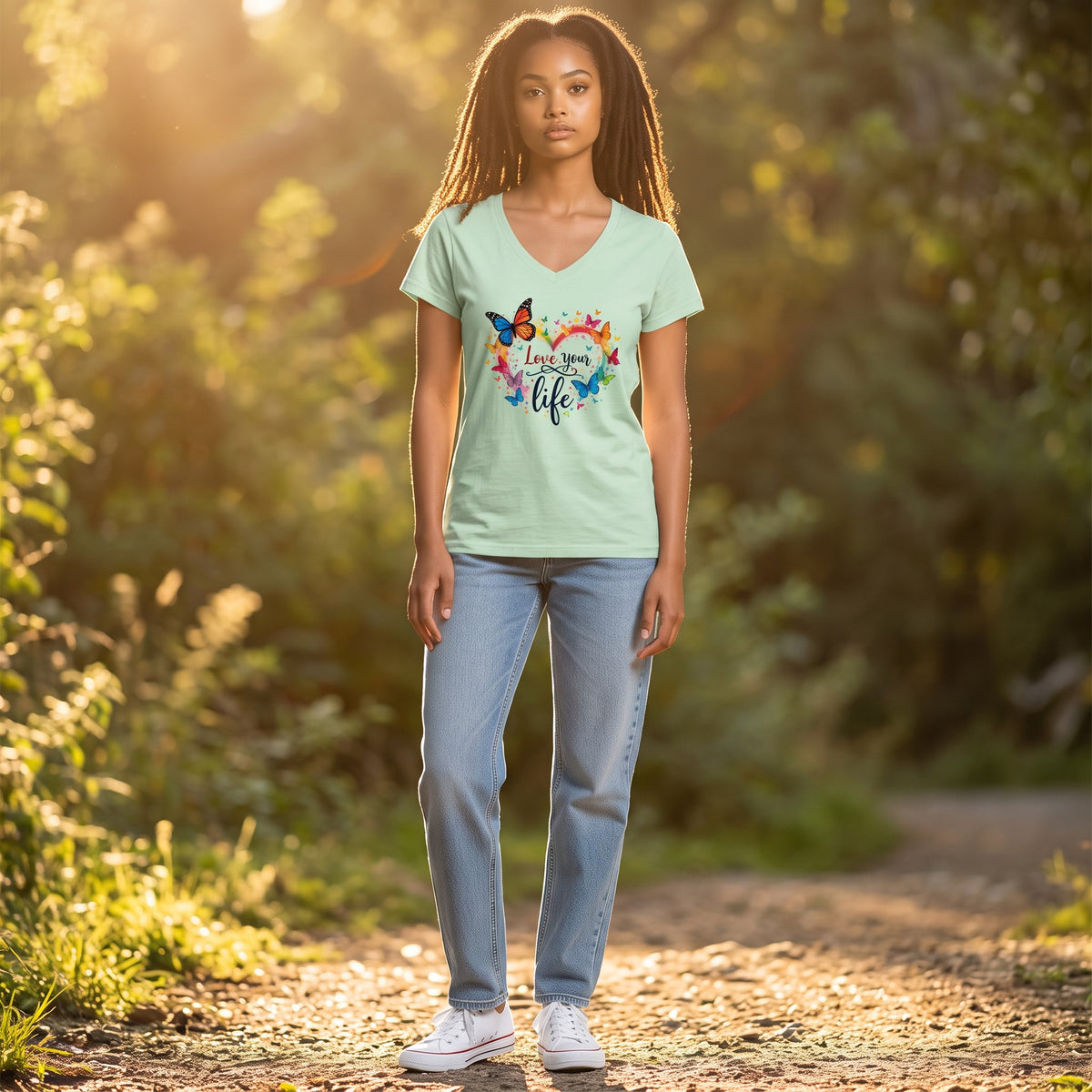 Dames T-shirt - Love your Life – V-hals met print – korte mouw – comfortabel katoen