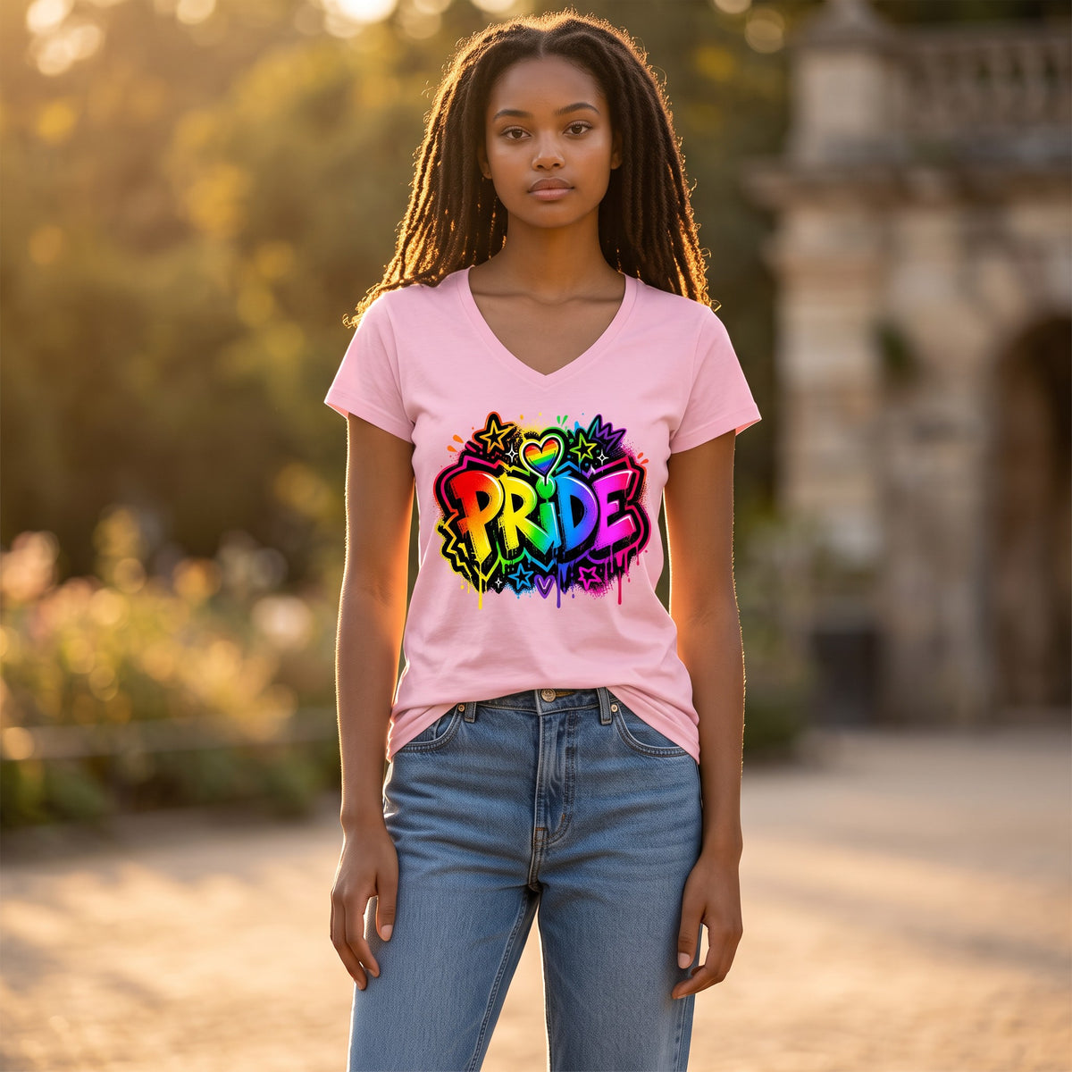 Dames shirt - Pride - V-hals met print – korte mouw – comfortabel katoen
