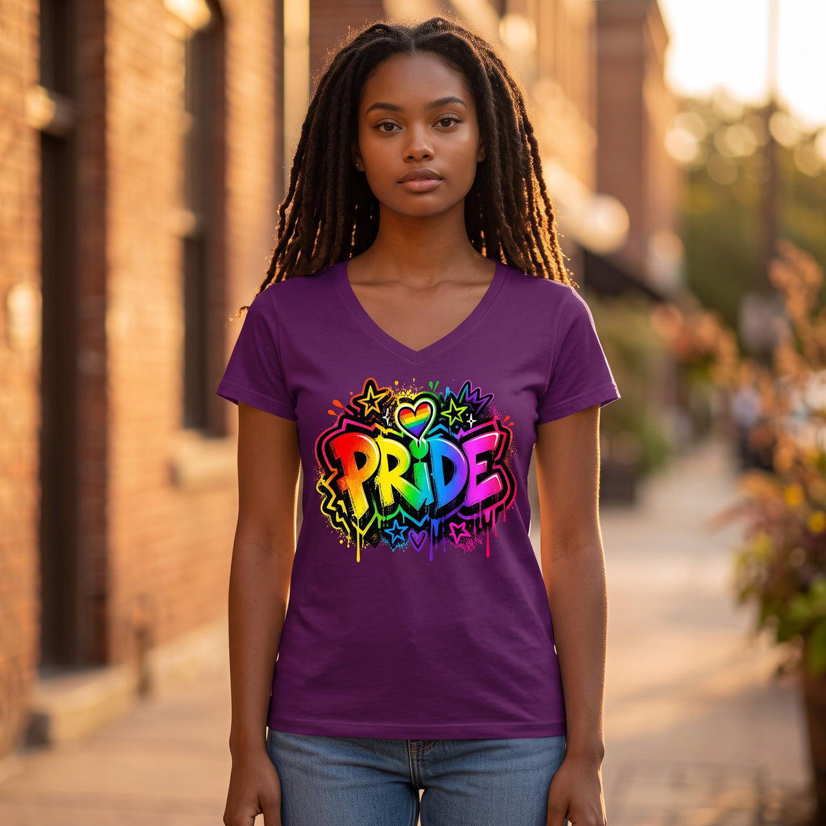 Dames shirt - Pride - V-hals met print – korte mouw – comfortabel katoen