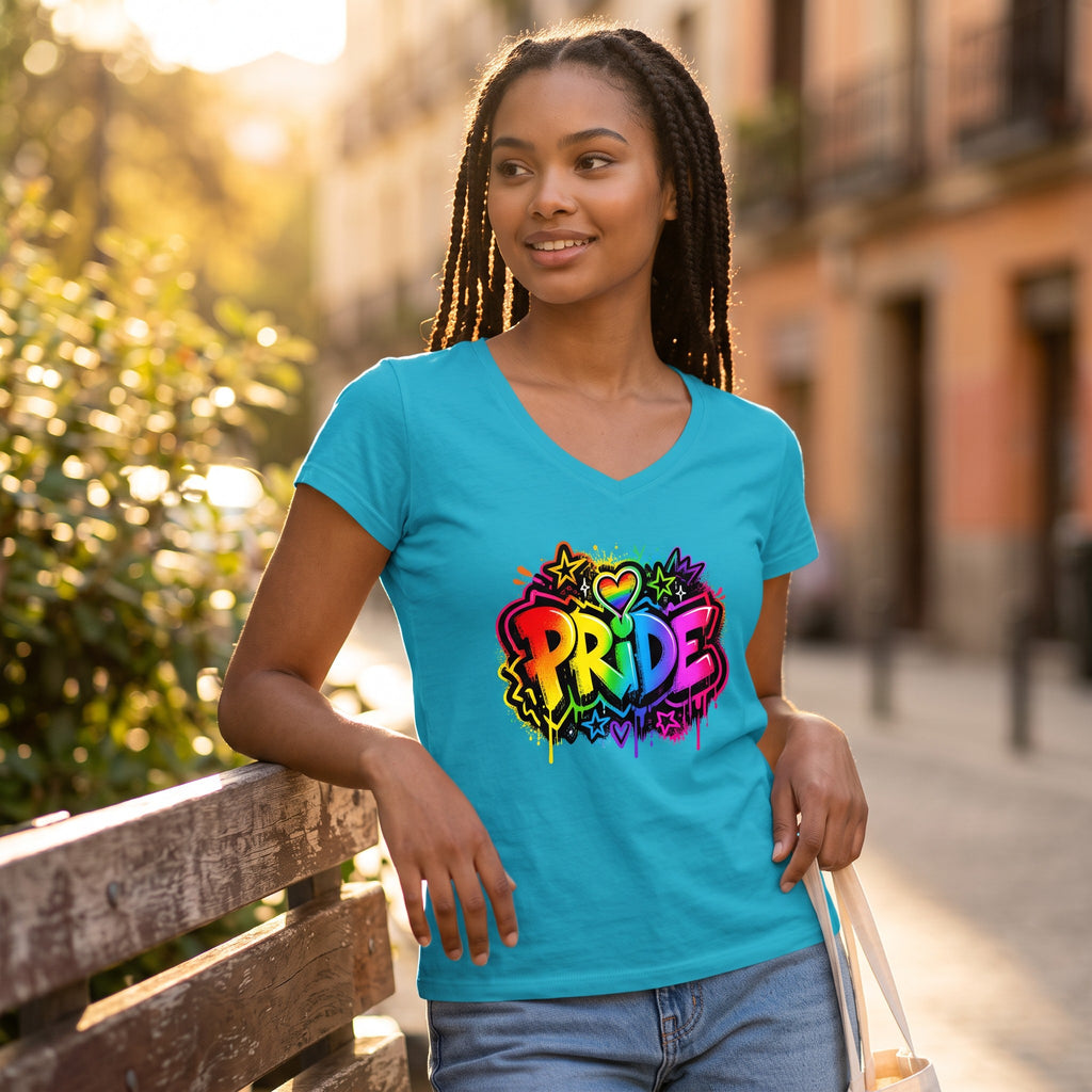 Dames shirt - Pride - V-hals met print – korte mouw – comfortabel katoen