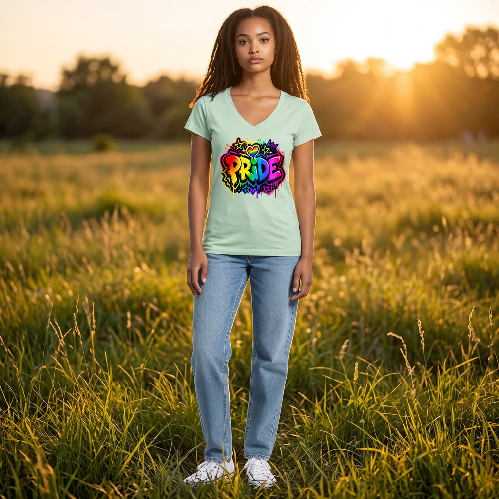 Dames shirt - Pride - V-hals met print – korte mouw – comfortabel katoen