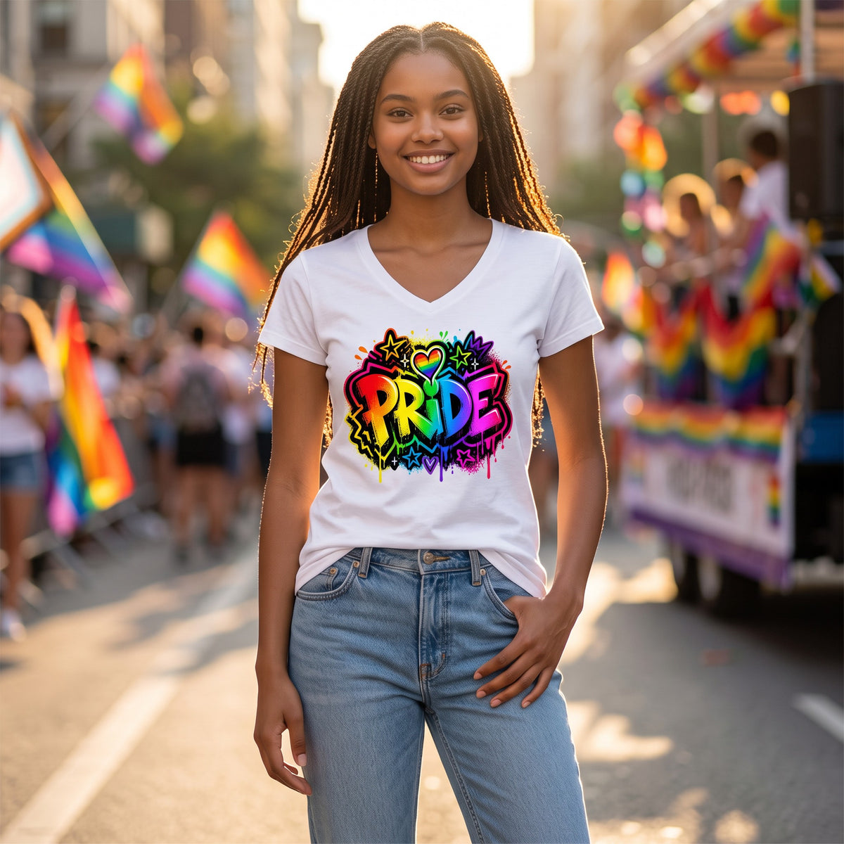 Dames shirt - Pride - V-hals met print – korte mouw – comfortabel katoen
